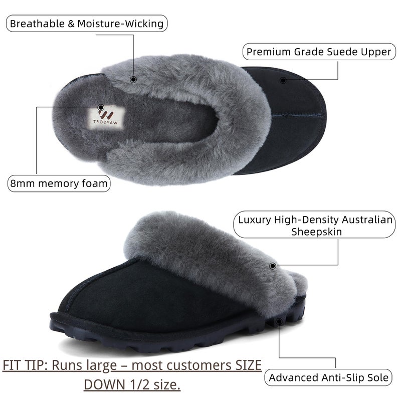 WaySoft Australian Sheepskin Womenâ€™s Slippers, 100% Shearling Wool, Hard Sole, Warm Fuzzy Indoor Outdoor - Image 3